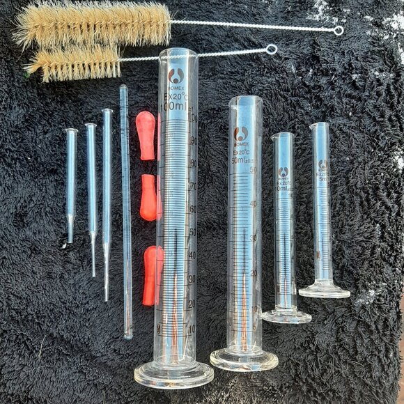 Glass Graduated Cylinders 100 ml, 50 ml, 10ml, 5 ml & 3 Glass Dropper Glass Stir - Picture 6 of 6